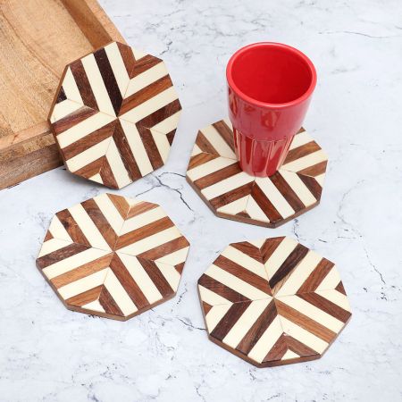 Circle Shaped Handmade Wooden Coasters - Pack of 4